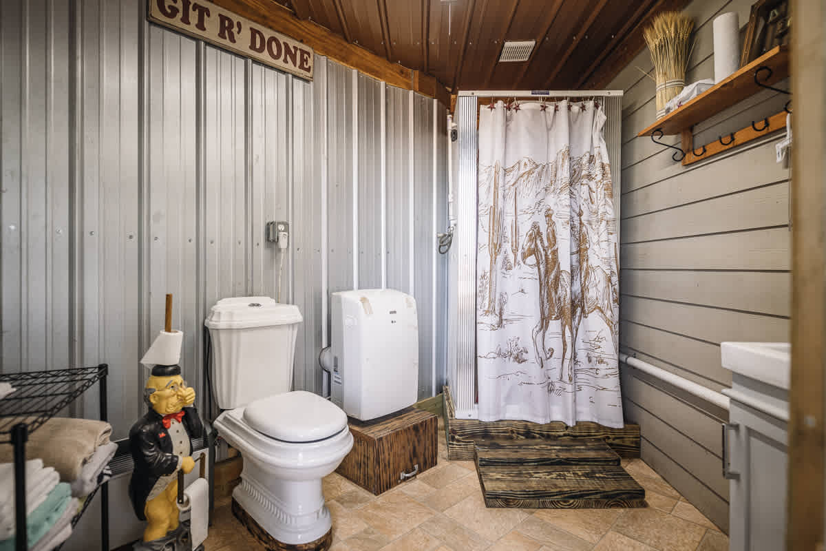 One of the bathrooms has a shower too