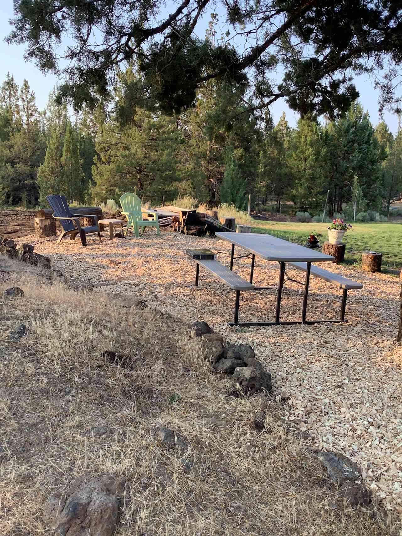 Picnic table, and a place to sit and relax