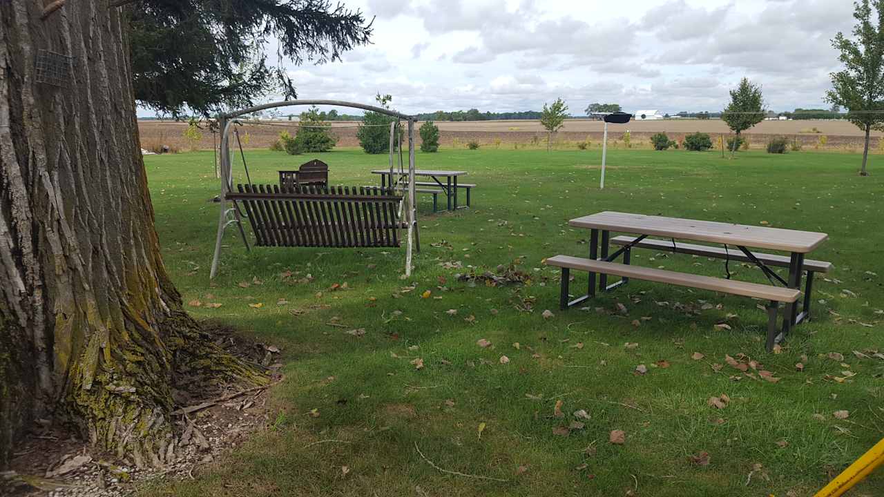 Firepit and tables.