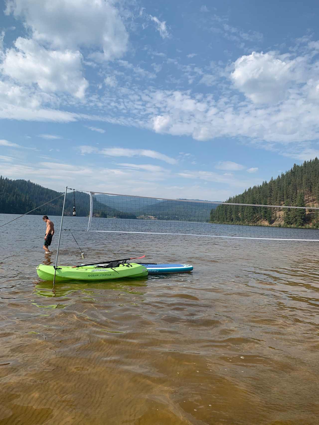 The volleyball net at a sandbar in Killarney Lake. The water is maybe 12” deep here. 