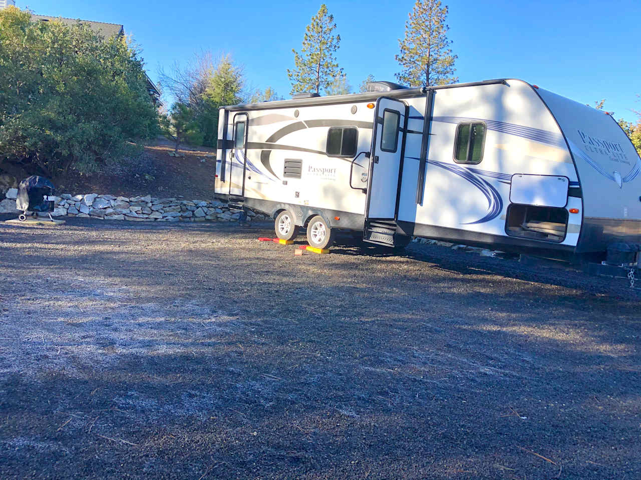 Our 27ft trailer with one slide out with electrical and water hook ups. 