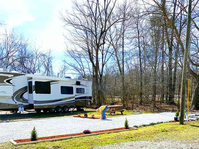 Full hookup RV Fairy land because of all the little Christmas lights that come on every night