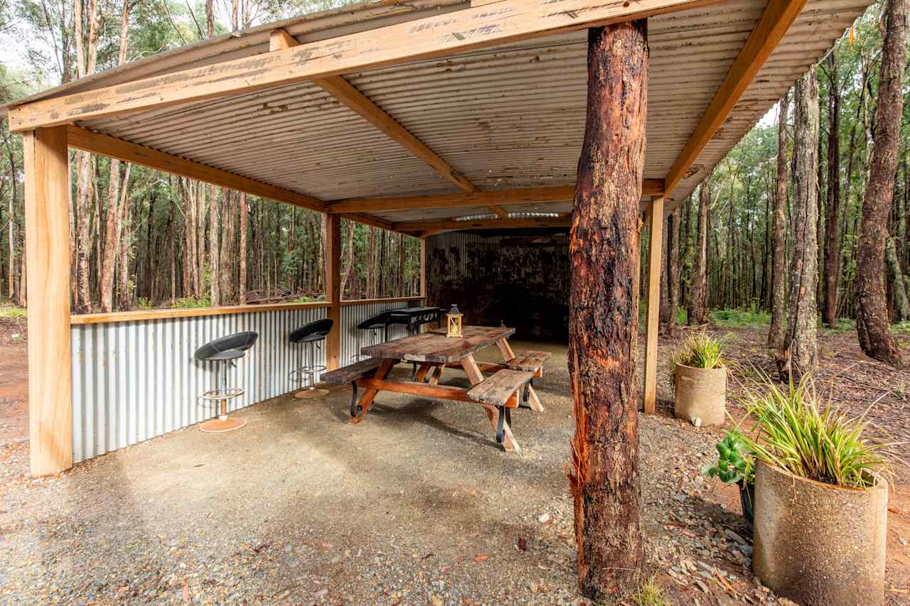 Inside the newly built camp shelter.