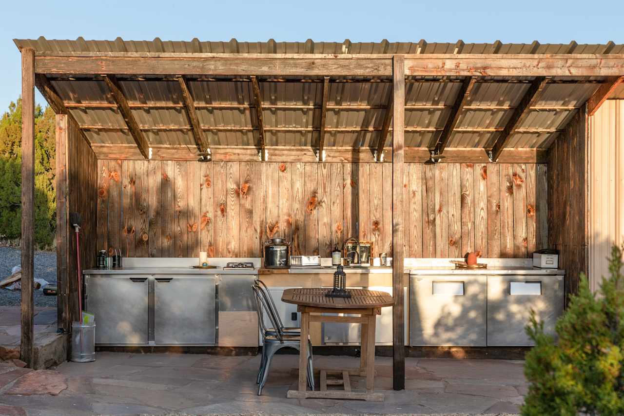 The kitchen area.