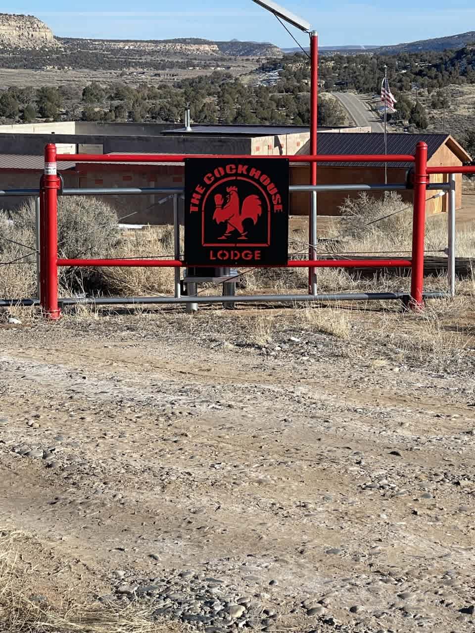Gated entrance with solar keypad.