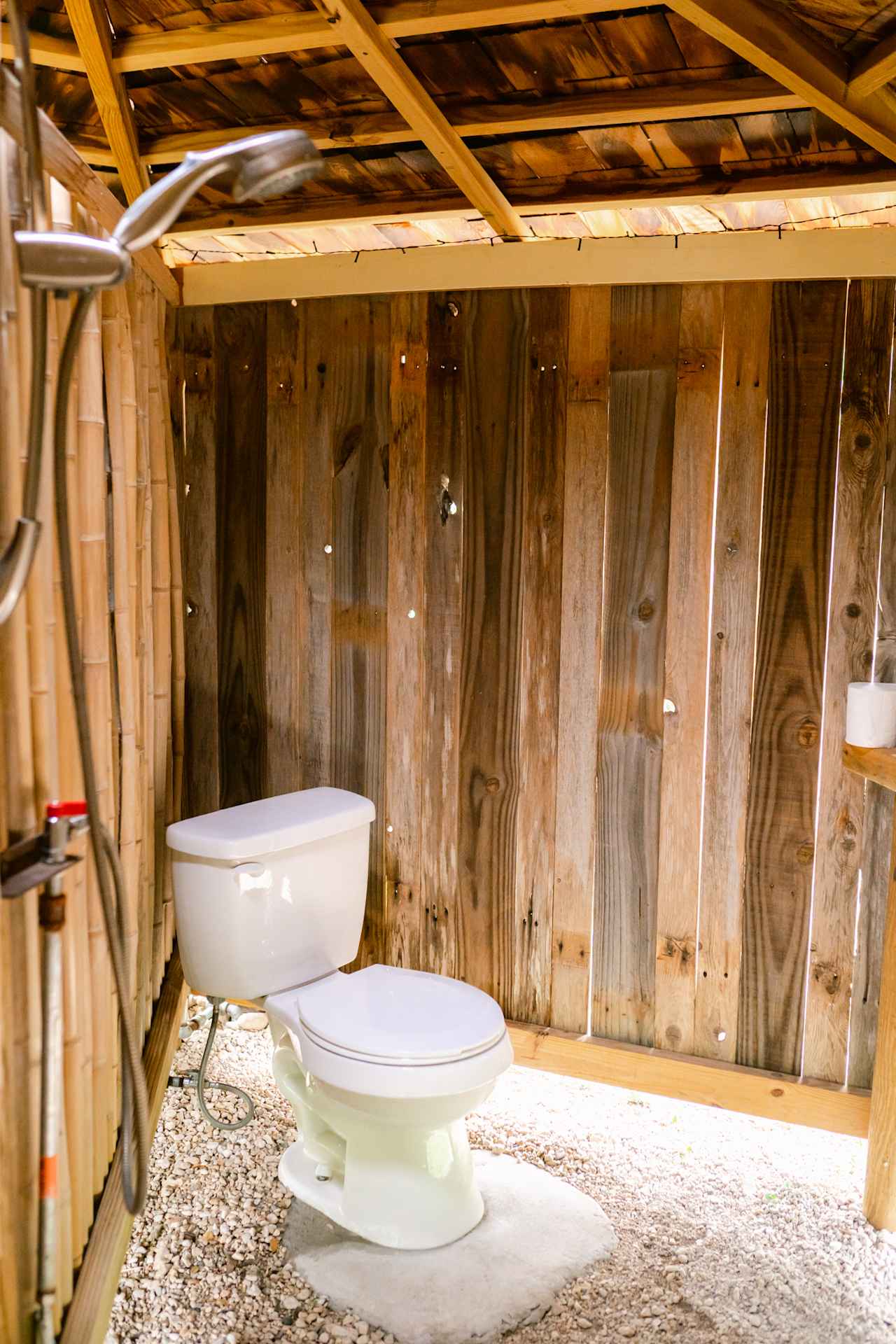 A flushing toilet and shower. What luxury!