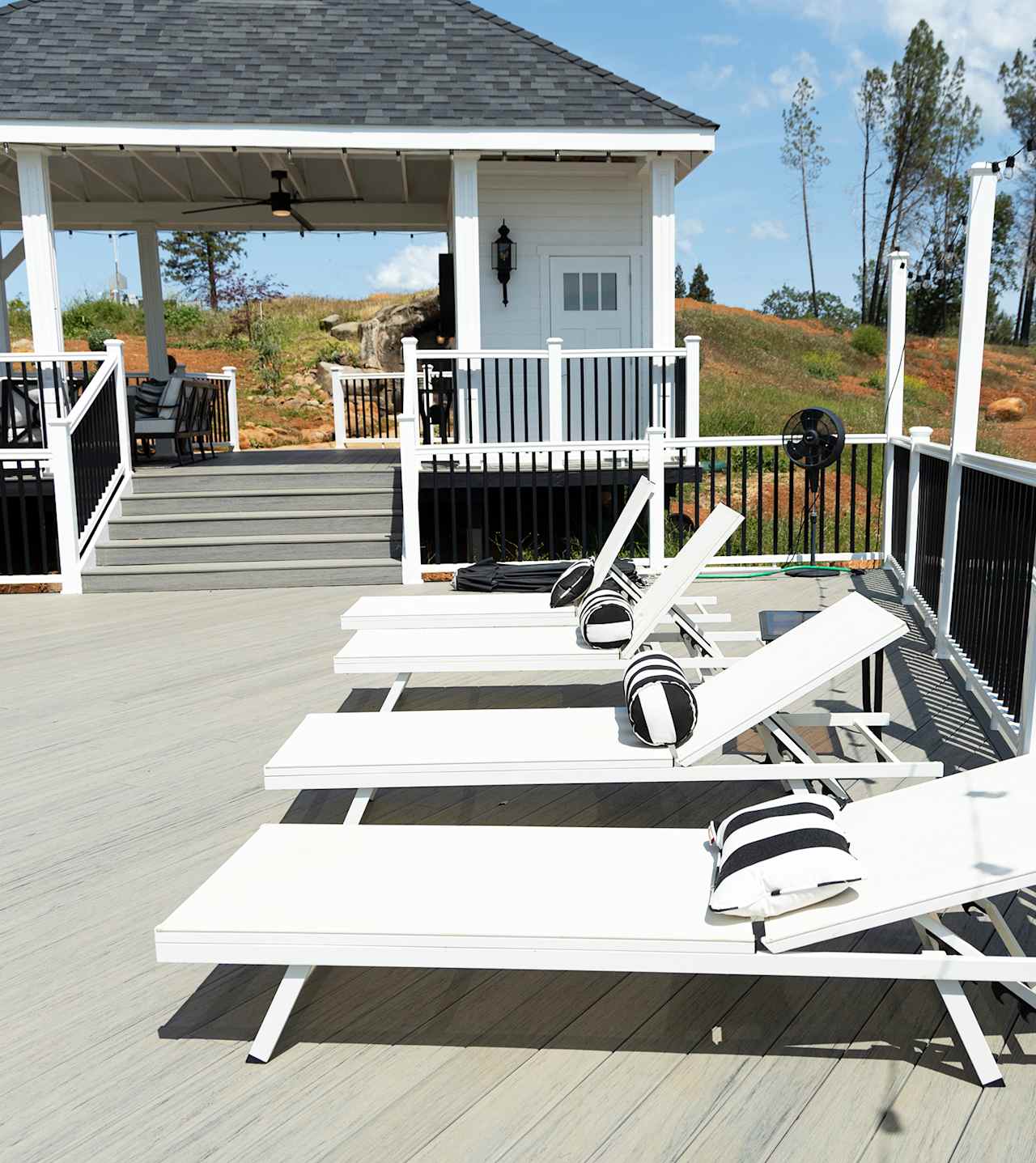 Sundeck overlooking the Koi pond and pool