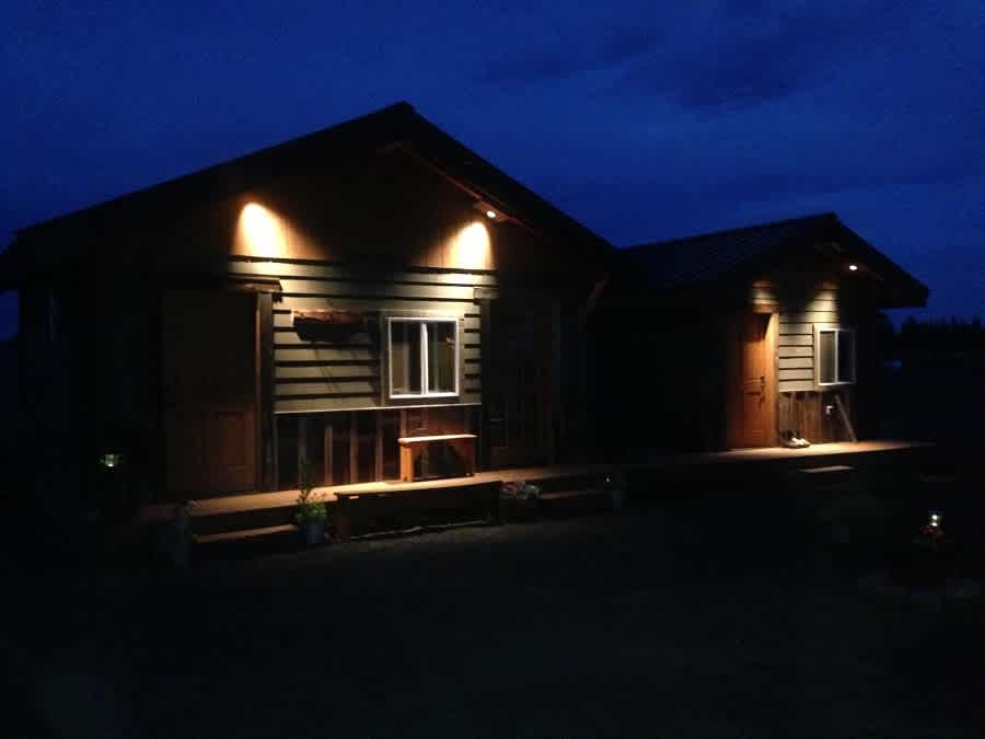 Cabins at night