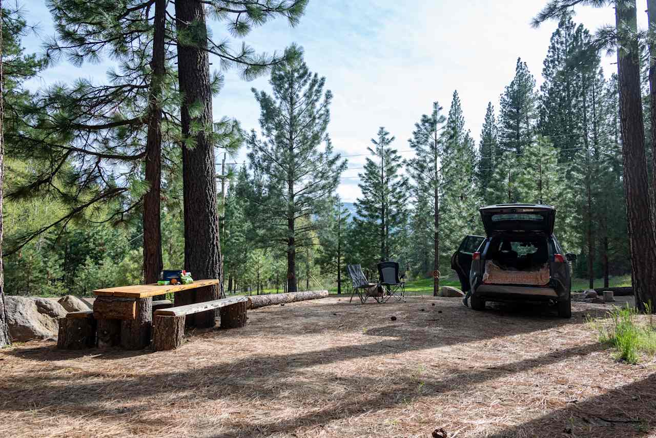 Our campsite.  We use our SUV as an outfitted camper. 