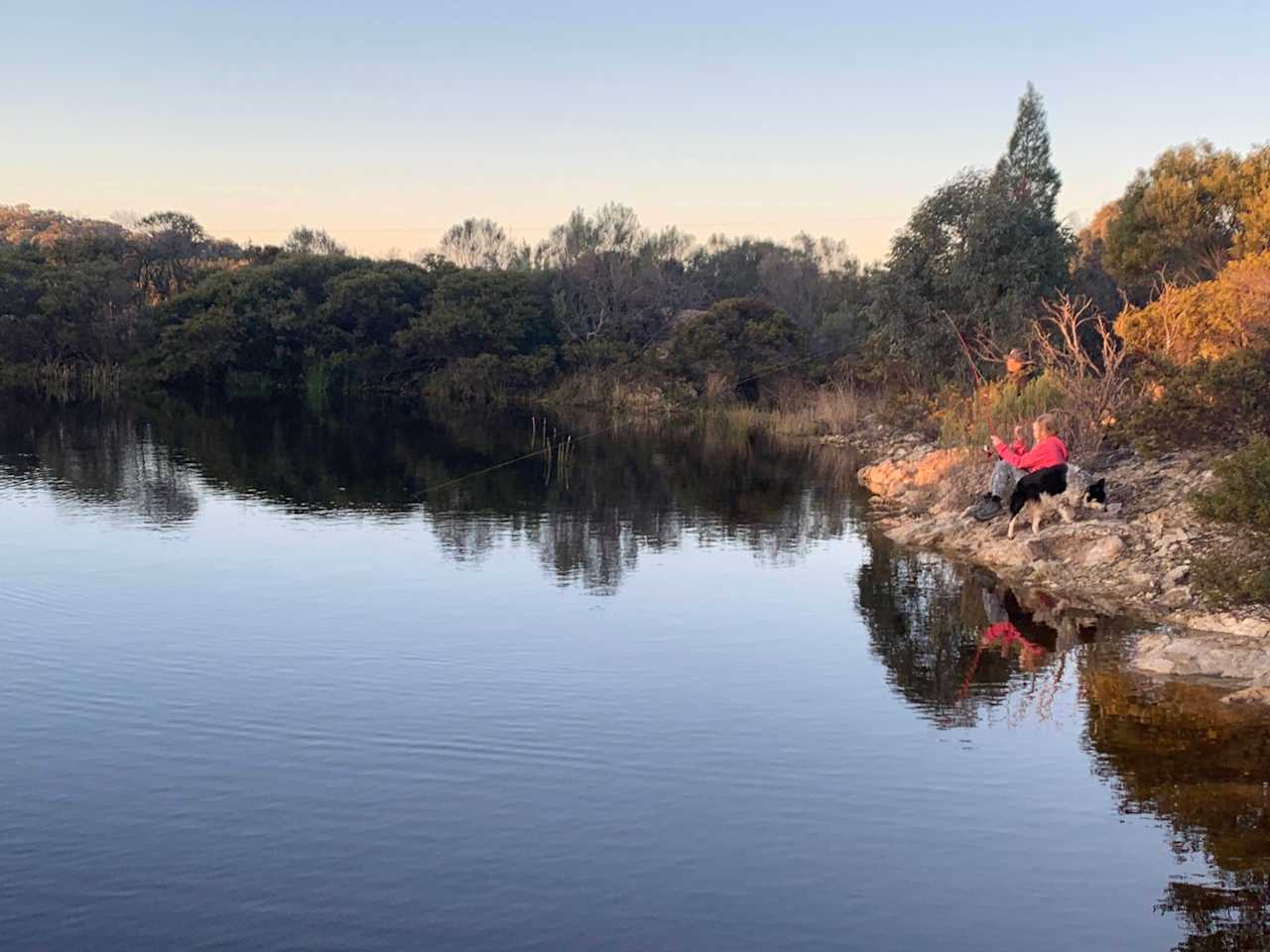Fishing on the dam for Murray Cod