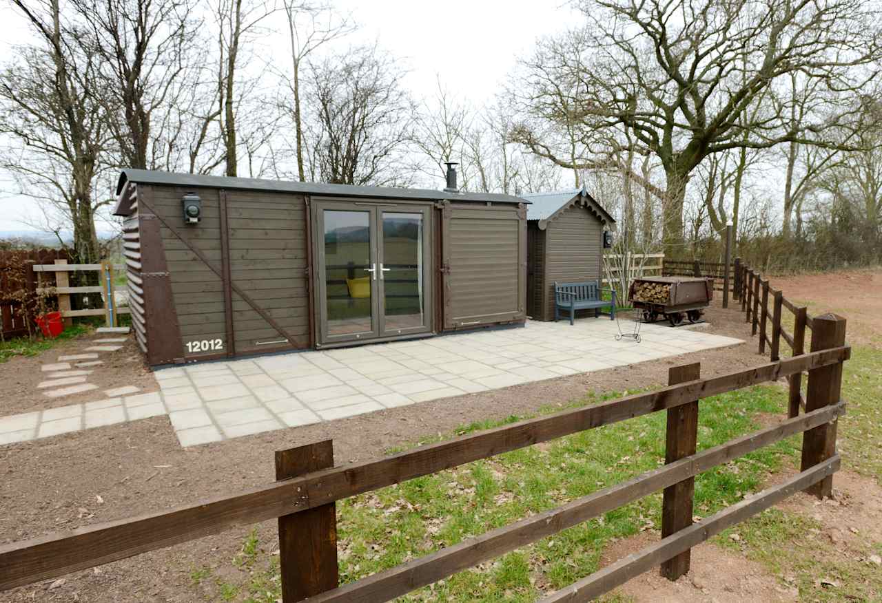 Our newest accommodation - The Railway Wagon.  Electricity, flushing toilet, exclusive shower room, log burner.  We can't wait to welcome our guests!