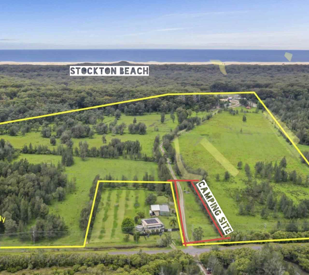 Our property- a-lot of the land has been damaged by the recent floods, however there is a spot where you drive in our property just on the left where you can pull up, set up and head out to the bay. We are working on building up another area on our property for future camping. 