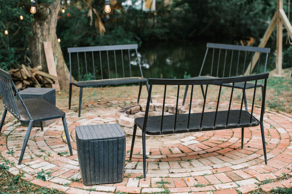 Communal fire pit for your enjoyment, nestled by the creek. 