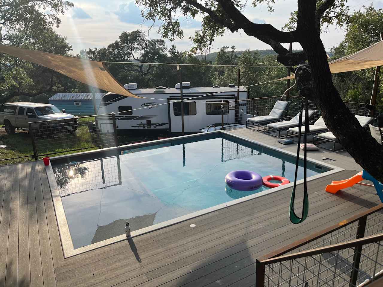 Pool, deck, swing all for your enjoyment!  With Big Rig site in view