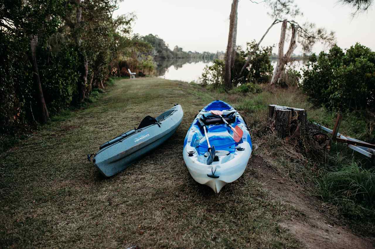 Kayaks for paddling, lifejackets are also available 