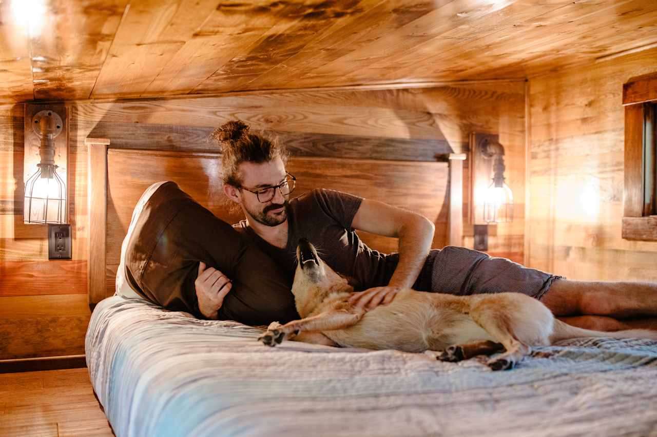 lofted bed in main cabin