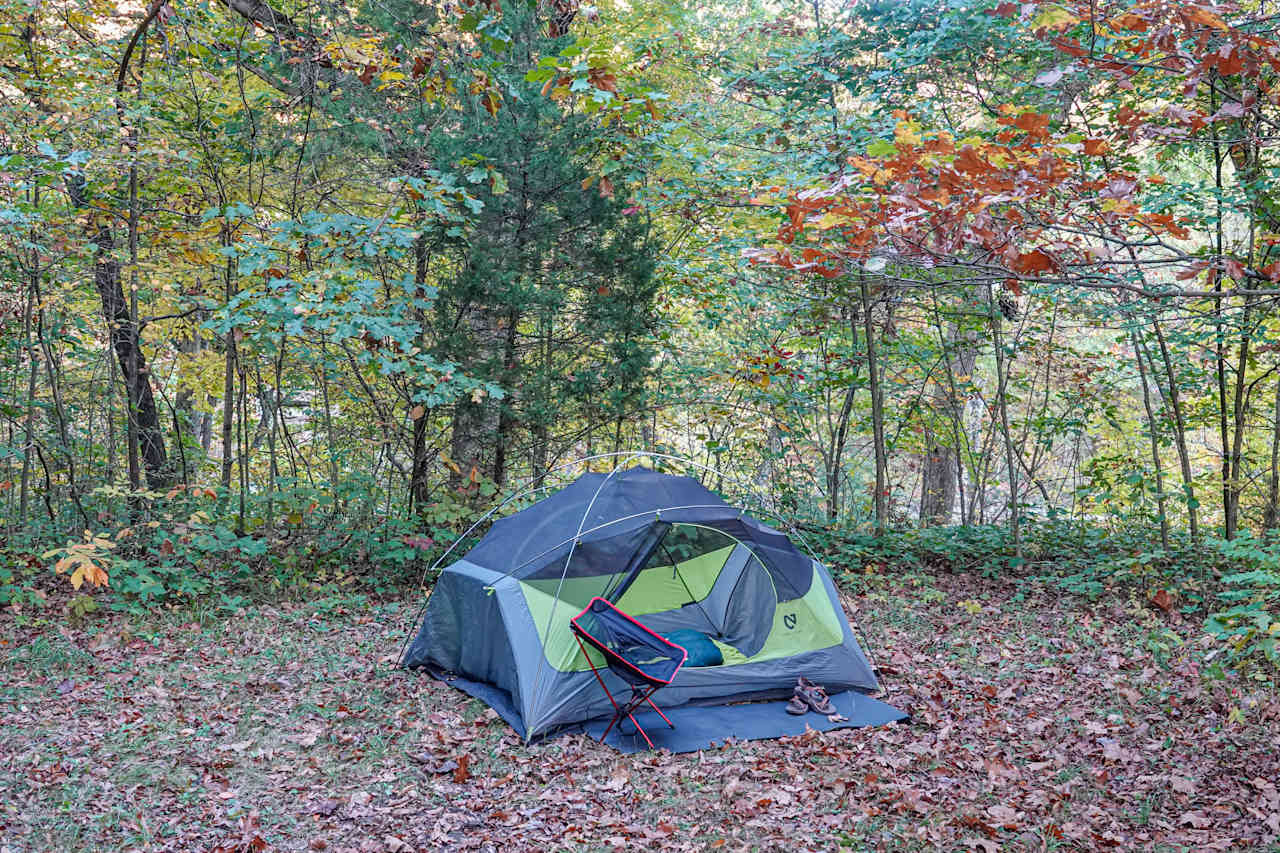 A tent spot in the free camp area