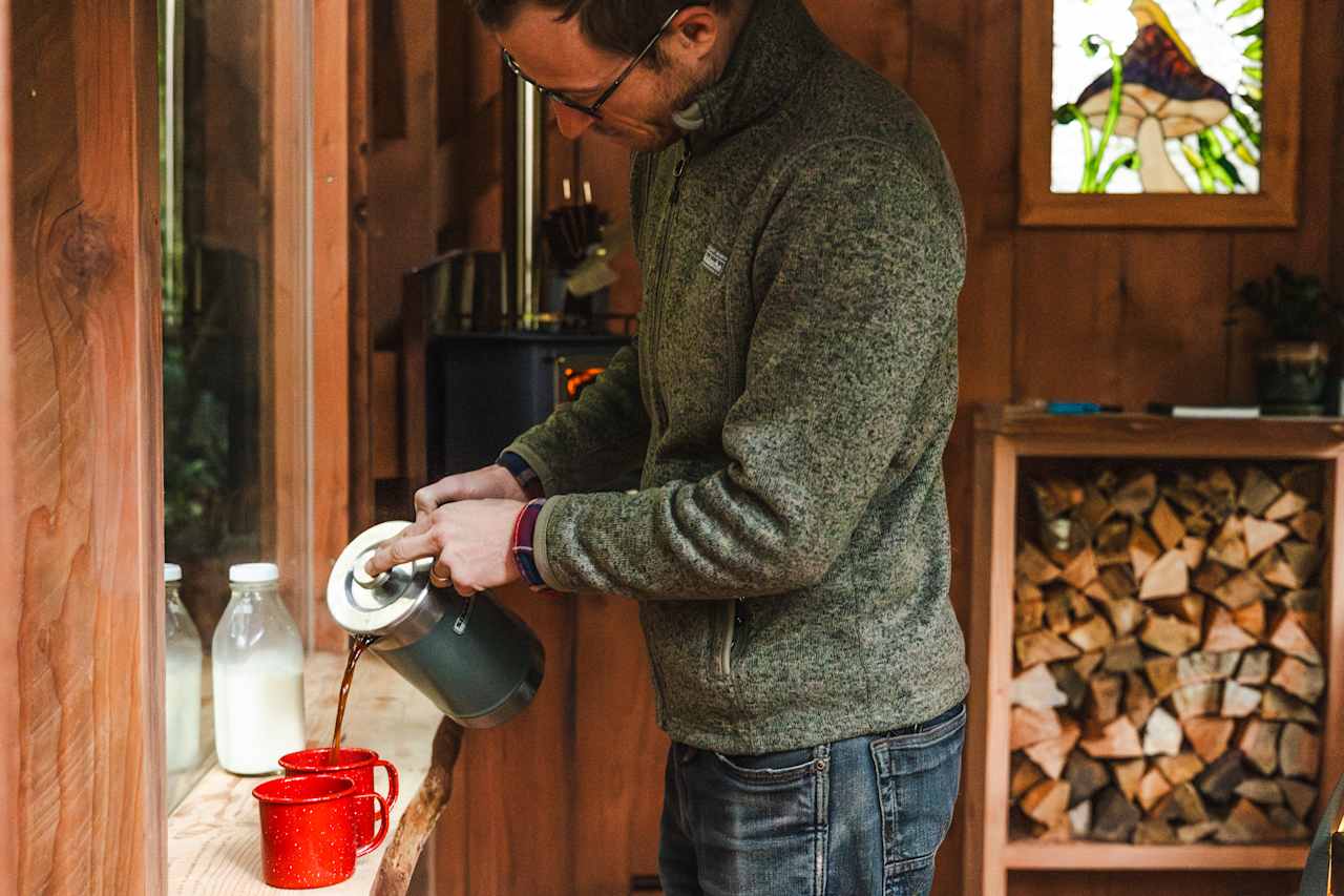 Coffee setup - made on the woodstove!
