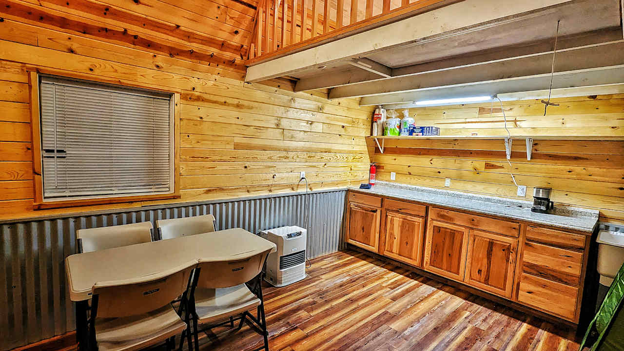 Notice the Toyo Heater, large kitchen counter space, coffee maker (bring your own coffee and filters).
