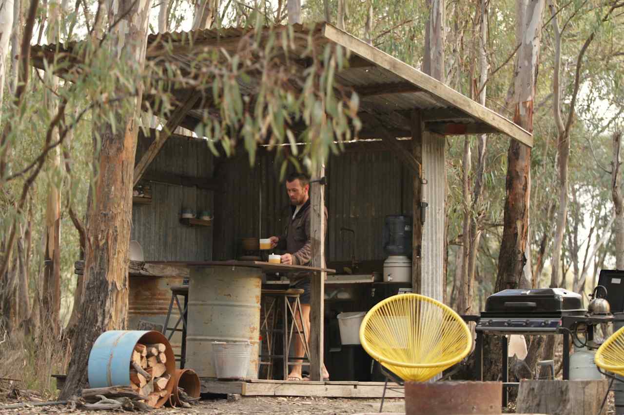 Private kitchen area at Little Bell glamping tent