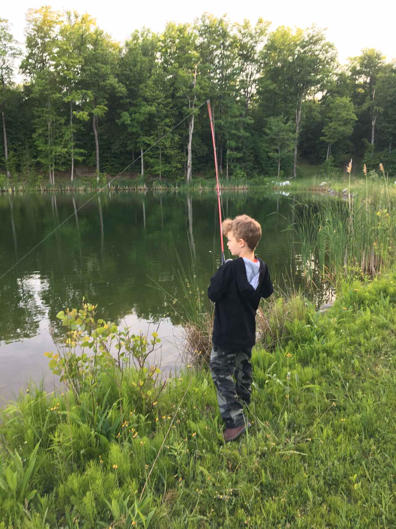 Enjoy direct access to our pond for fishing and swimming. Please note, the pond is 20ft deep, with no beach.  The slope is a steep drop from the waters edge.   