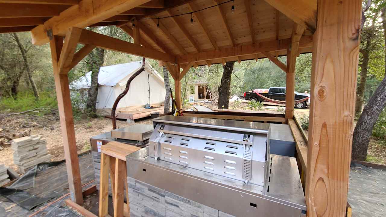 Outdoor kitchen still under construction. 