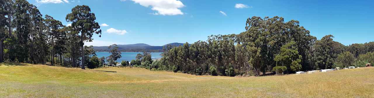 The view of Possum Bay from Semaphore Farm's main camping area. 