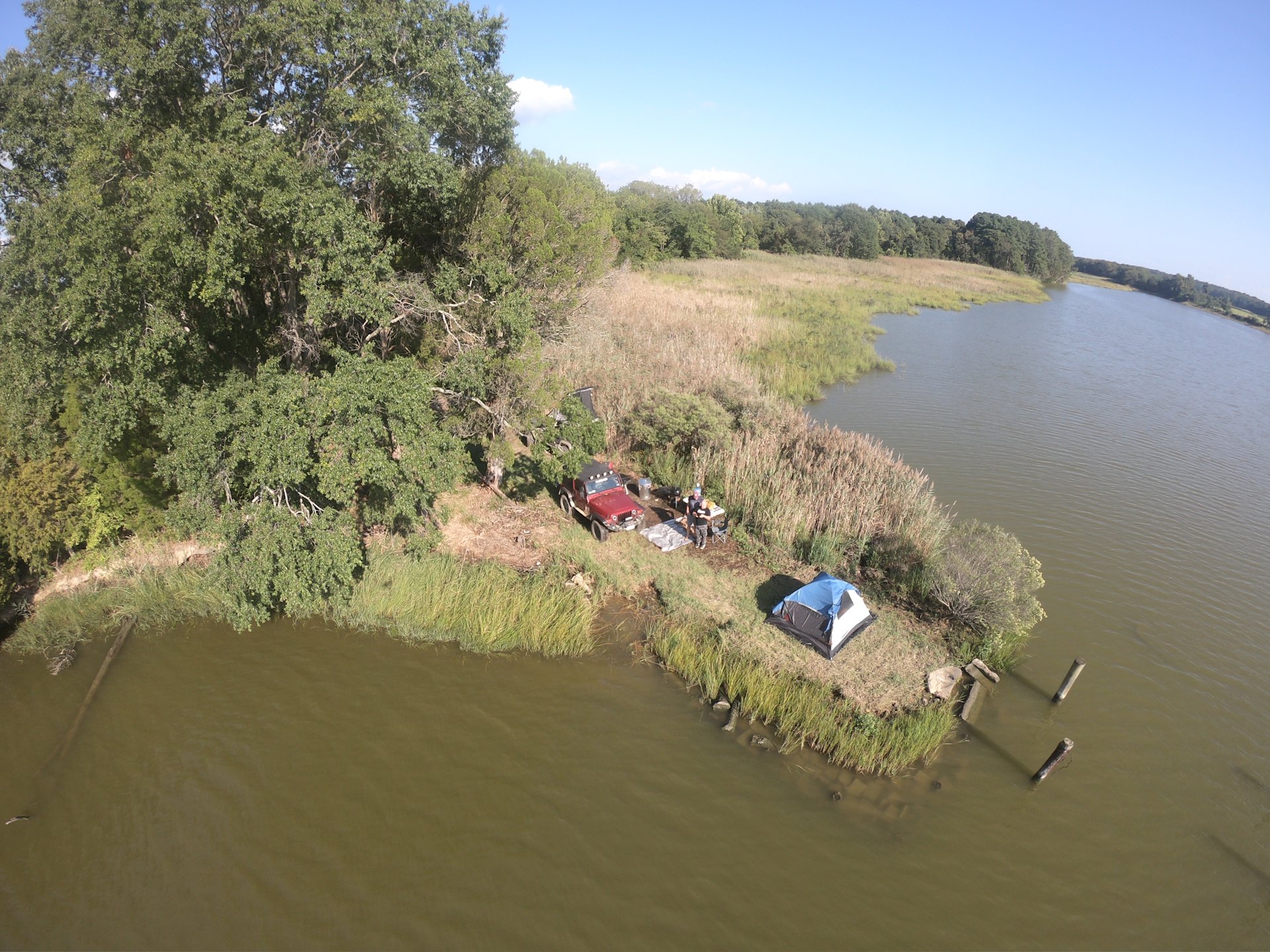 Drone View of Leoni Island. you can hike here from the Tree Star site!