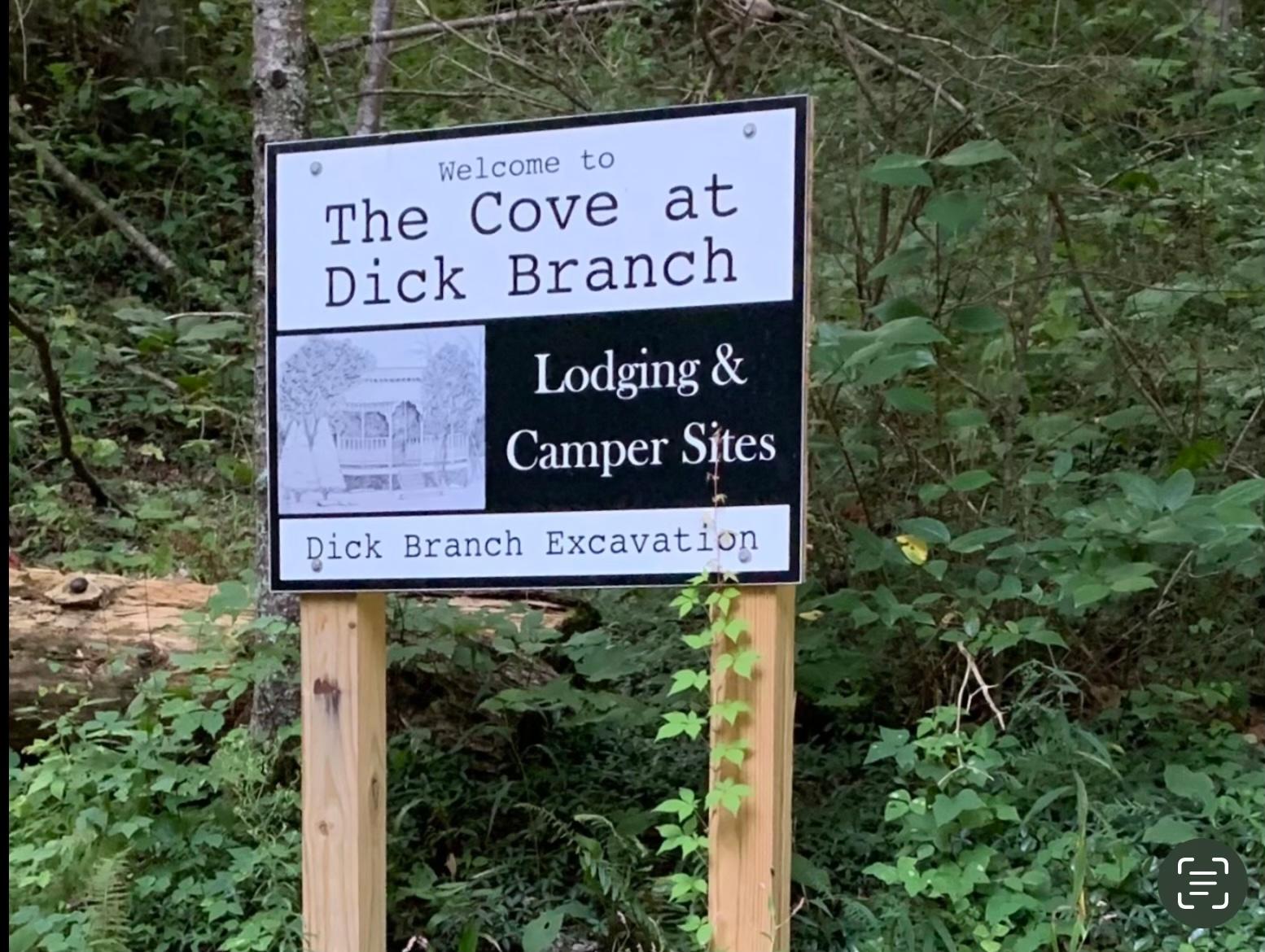 Sign at property entrance. Don't drive beyond this sign- turn left directly before it.