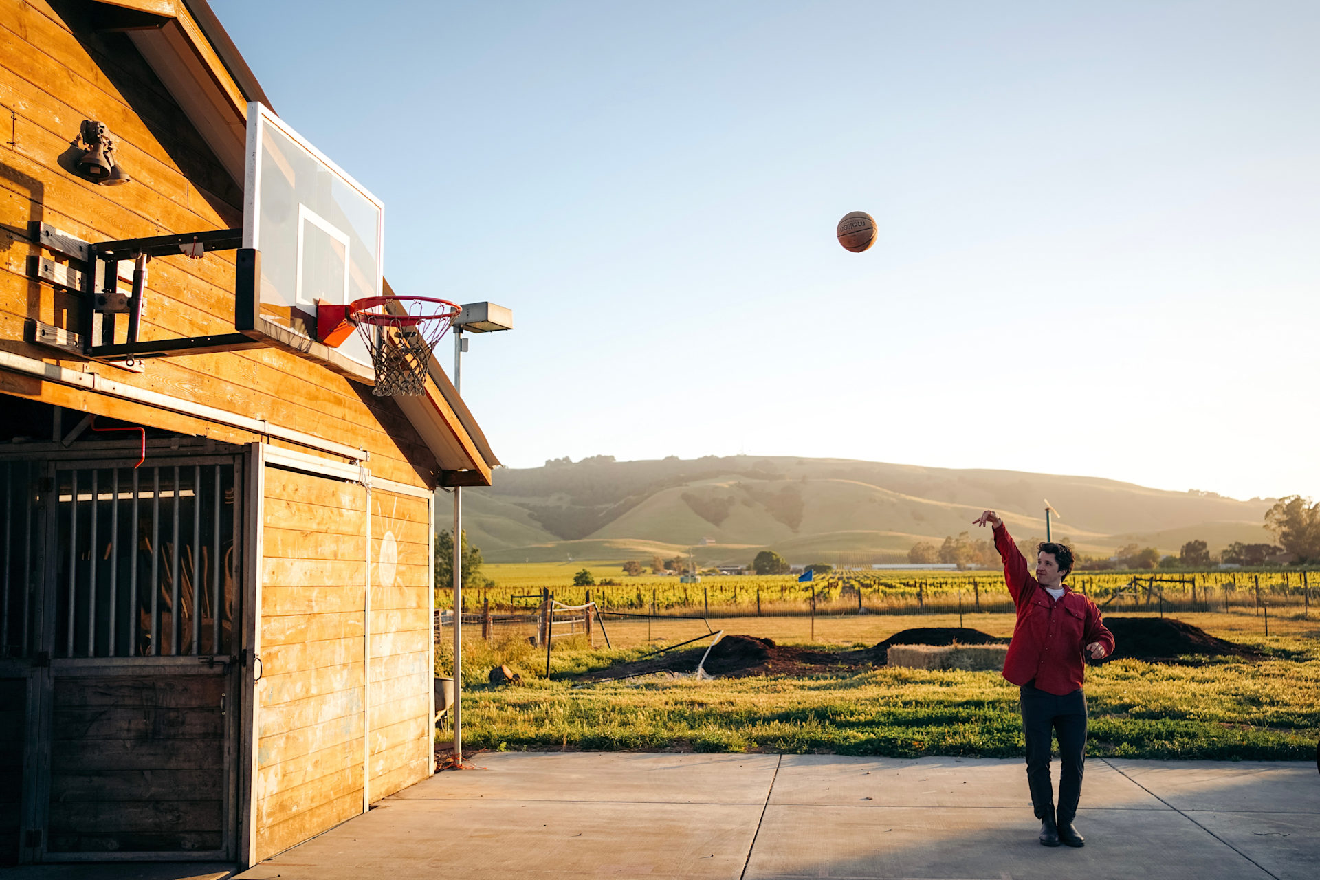 basketball at golden hour