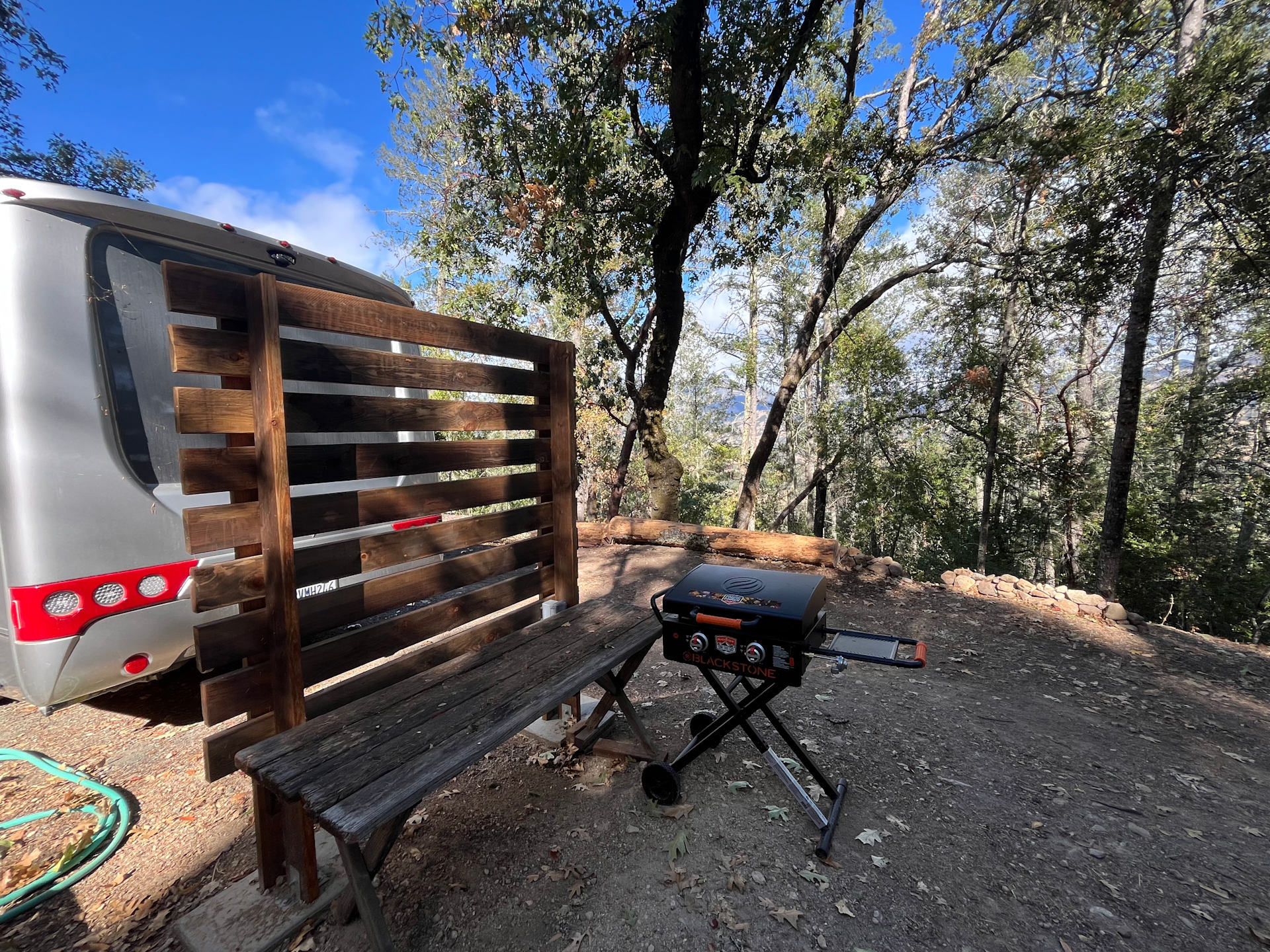 Propane griddle and prep area, behind RV