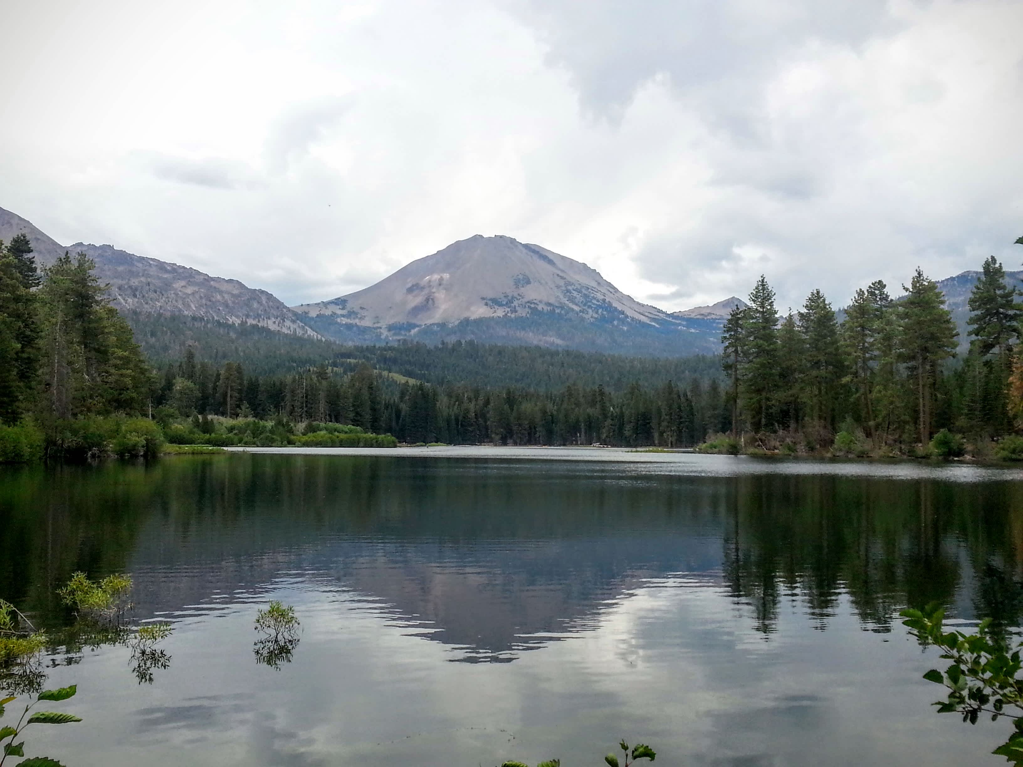Out on Manzanita Lake looking back at the camp site with Mt Lassen in the background.