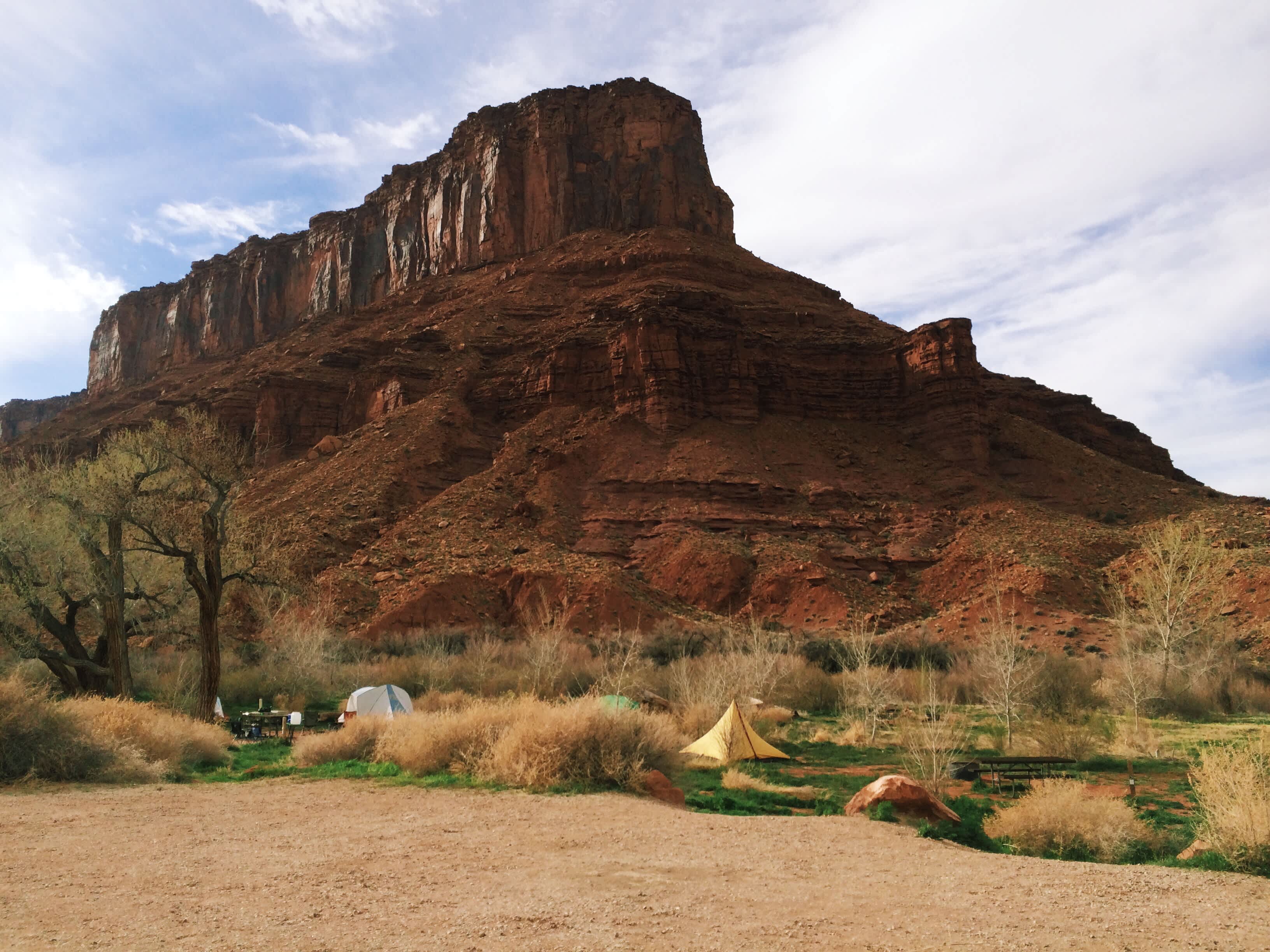 A variety of spots right along the river in the shadow of this giant mesa