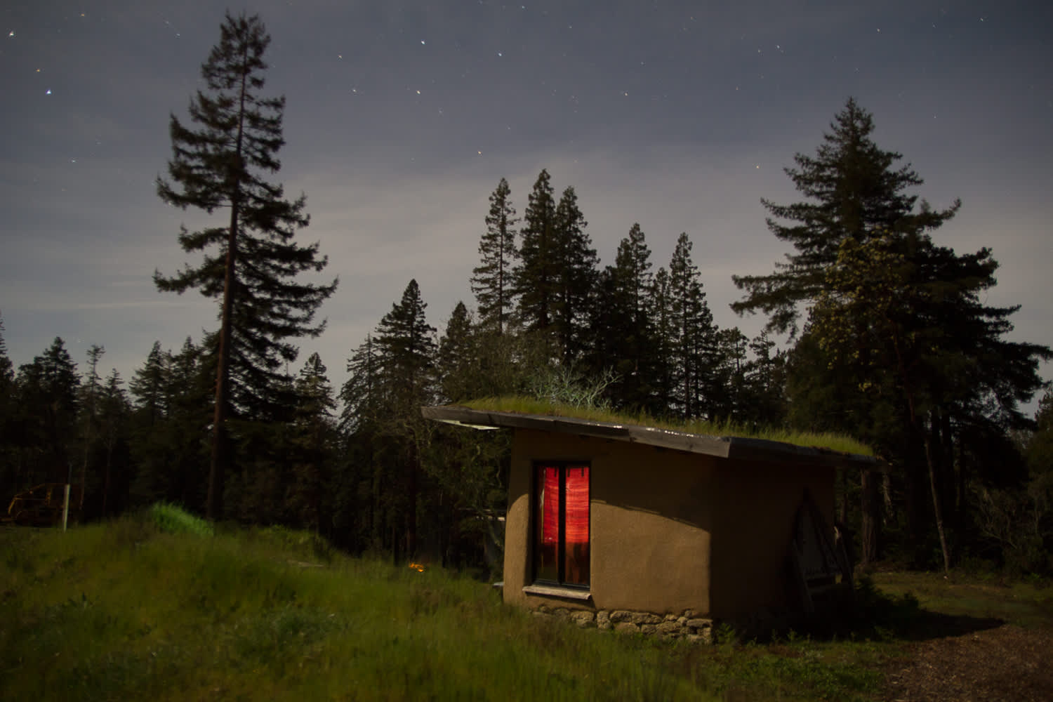 Check out the cob house’s green roof. 
