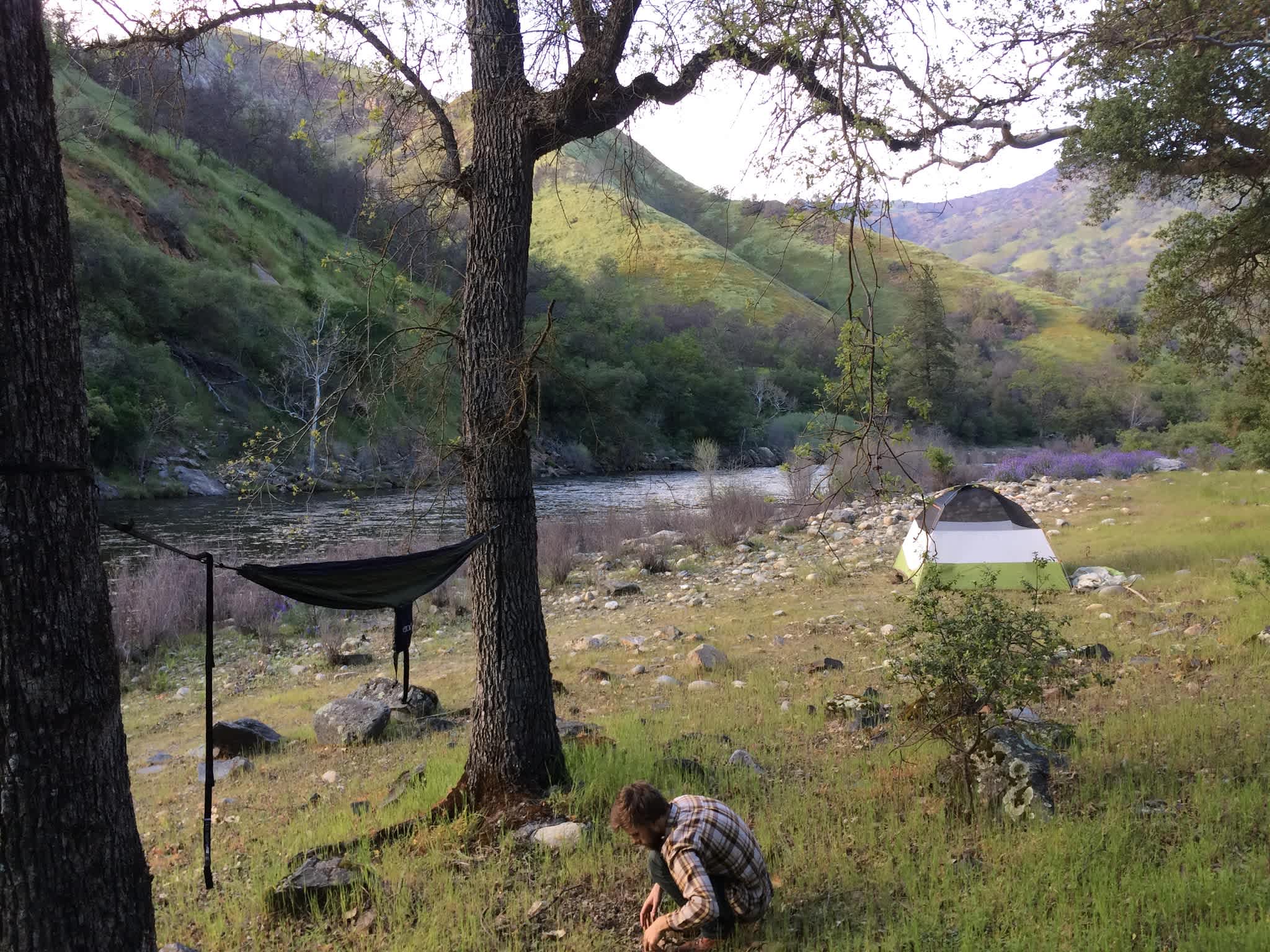 Our simple set up by the river