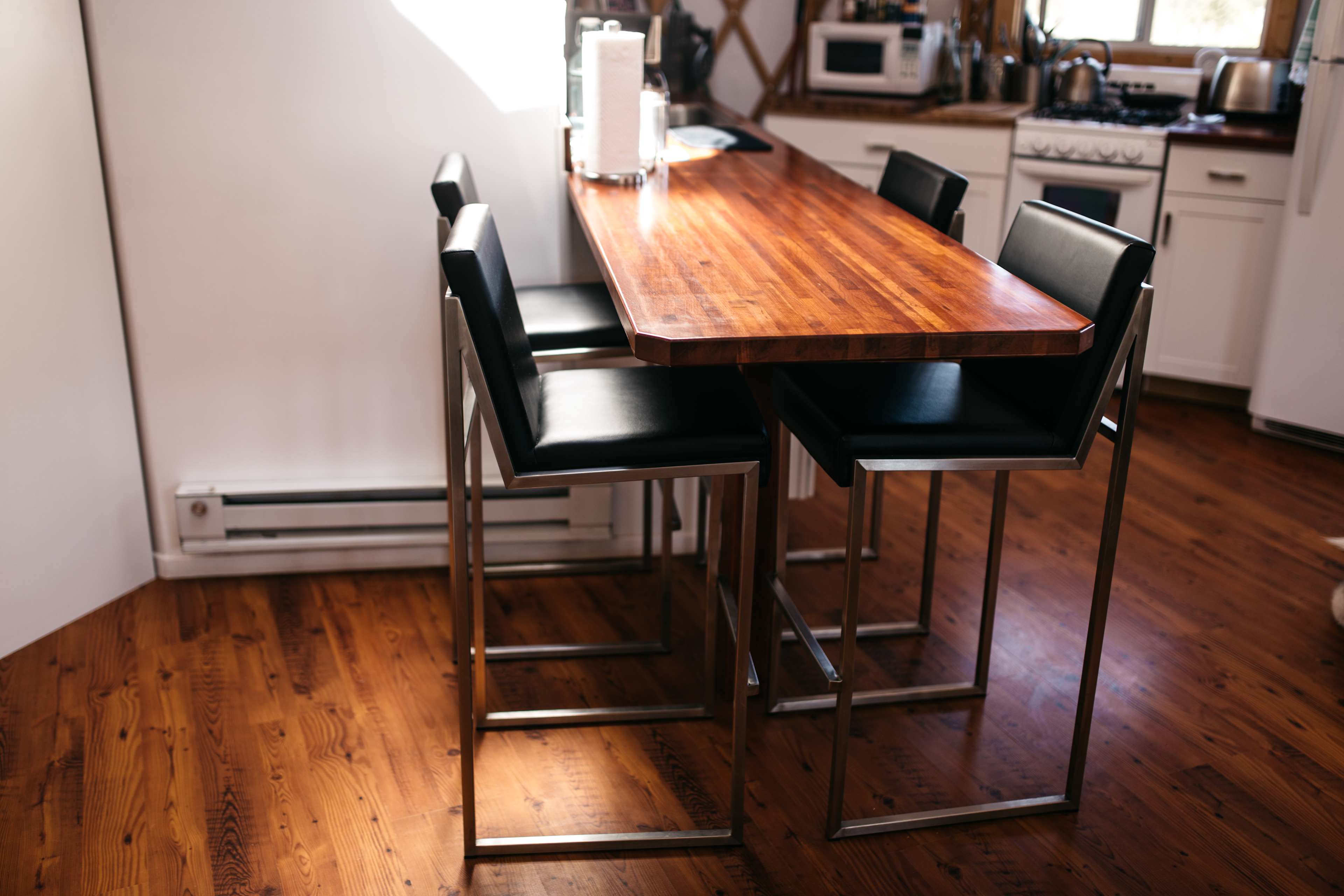 Beautiful kitchen table built by the owner. It was perfect for prep space, eating dinner, and working on our computers. 