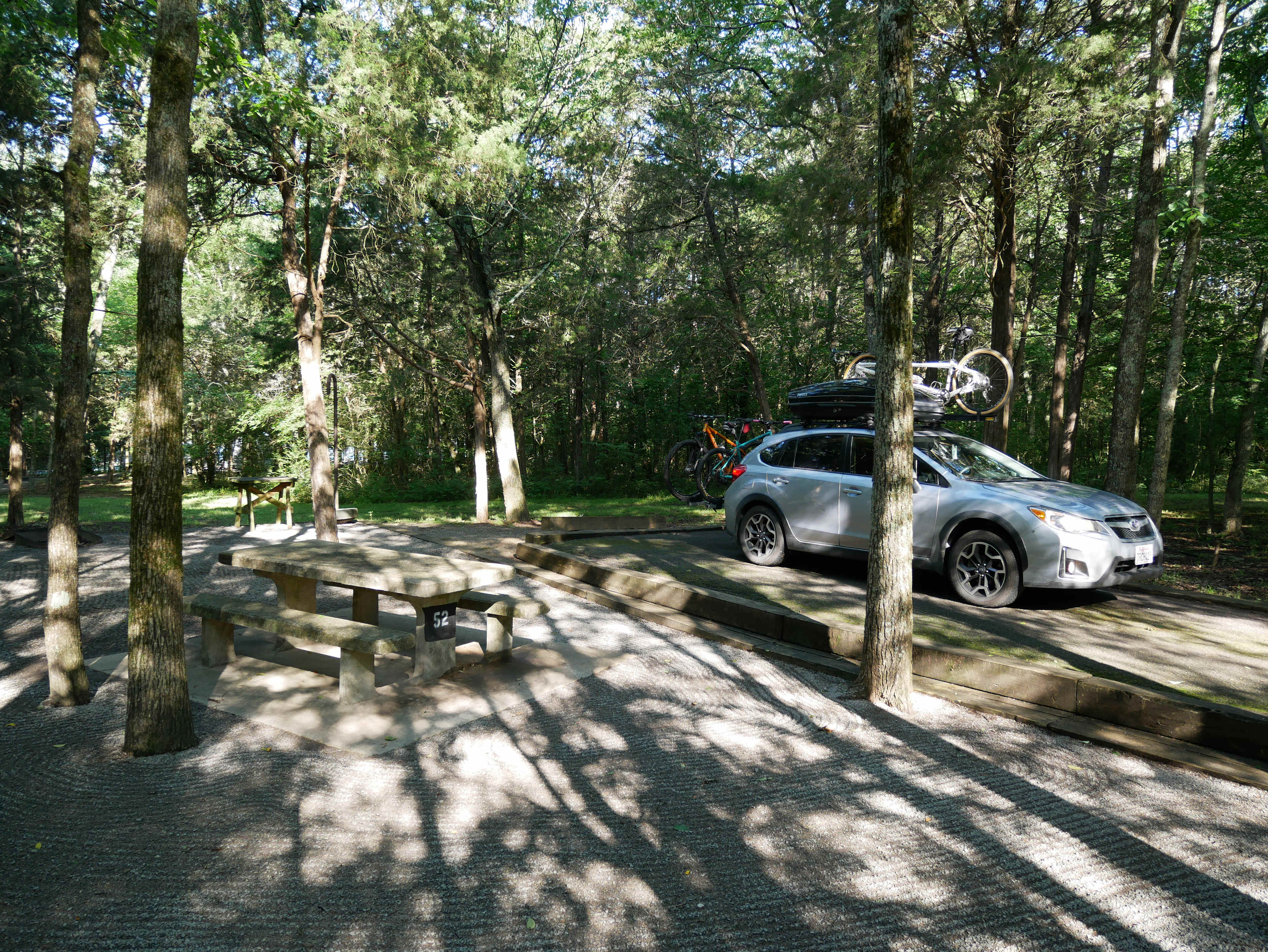 Forgot to snap a photo before we tore down our tent. The driveways are all really deep to fit big trailers, so you get to be pretty far off the road. 