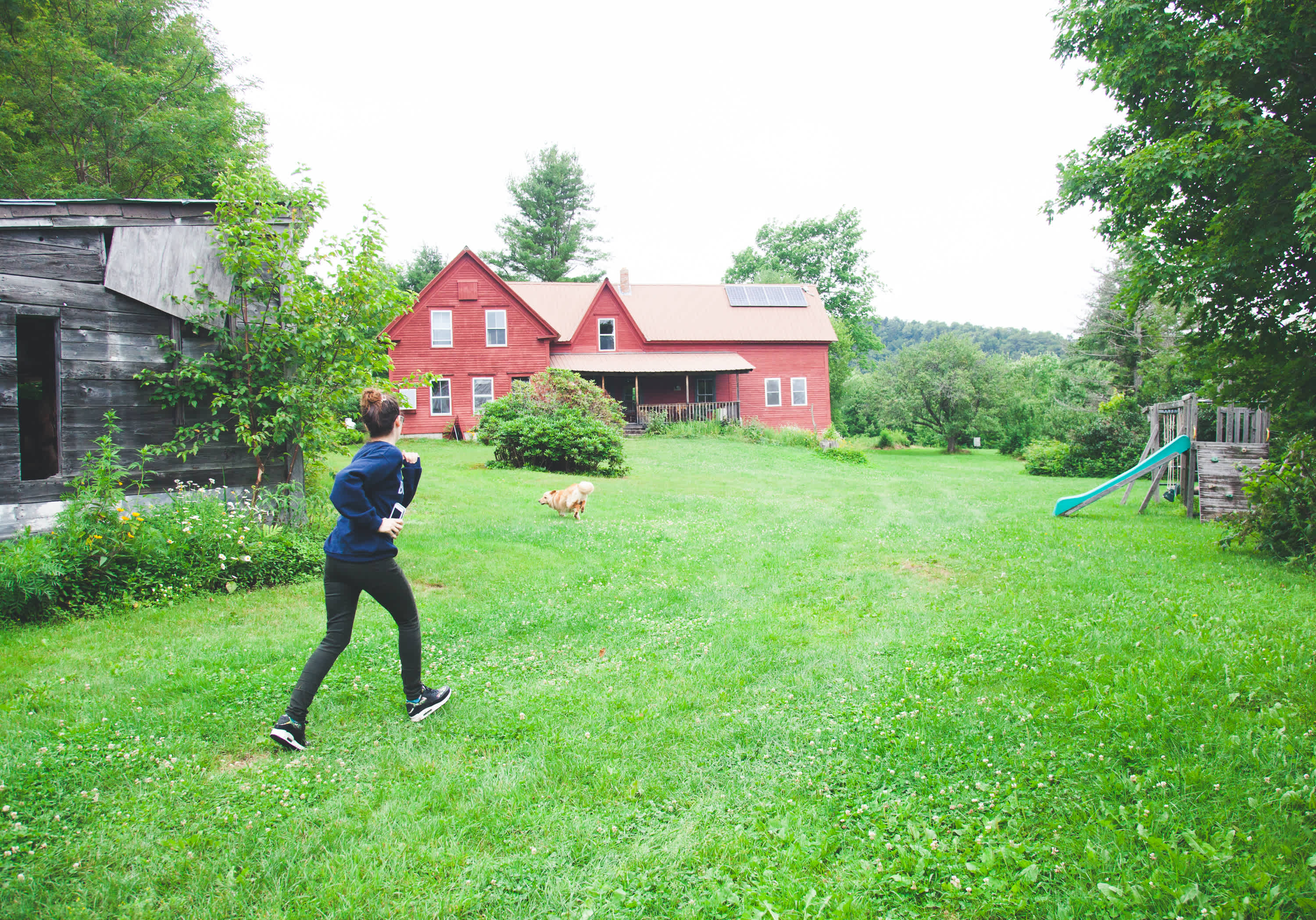 The caretakers had a cute dog named Maple :)  Here's Alyson running around with him.