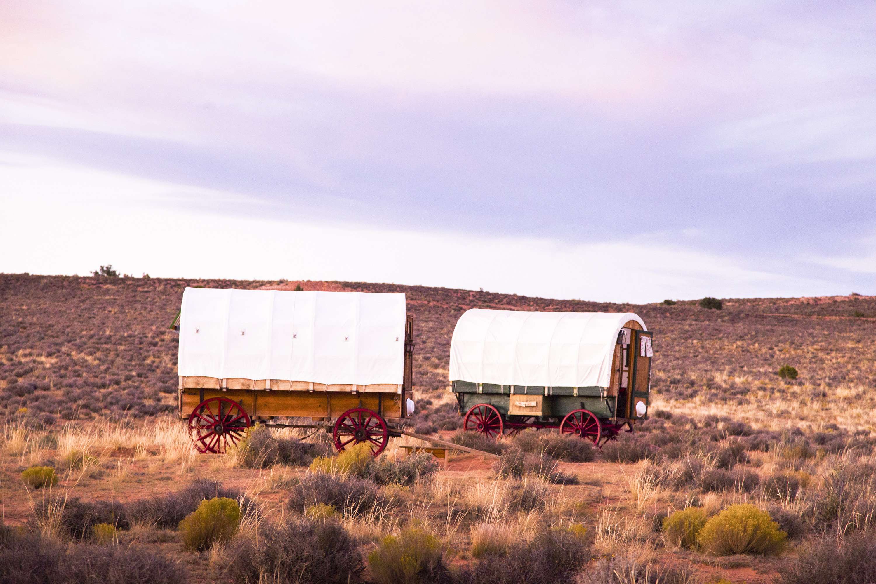 Wagons at sunset