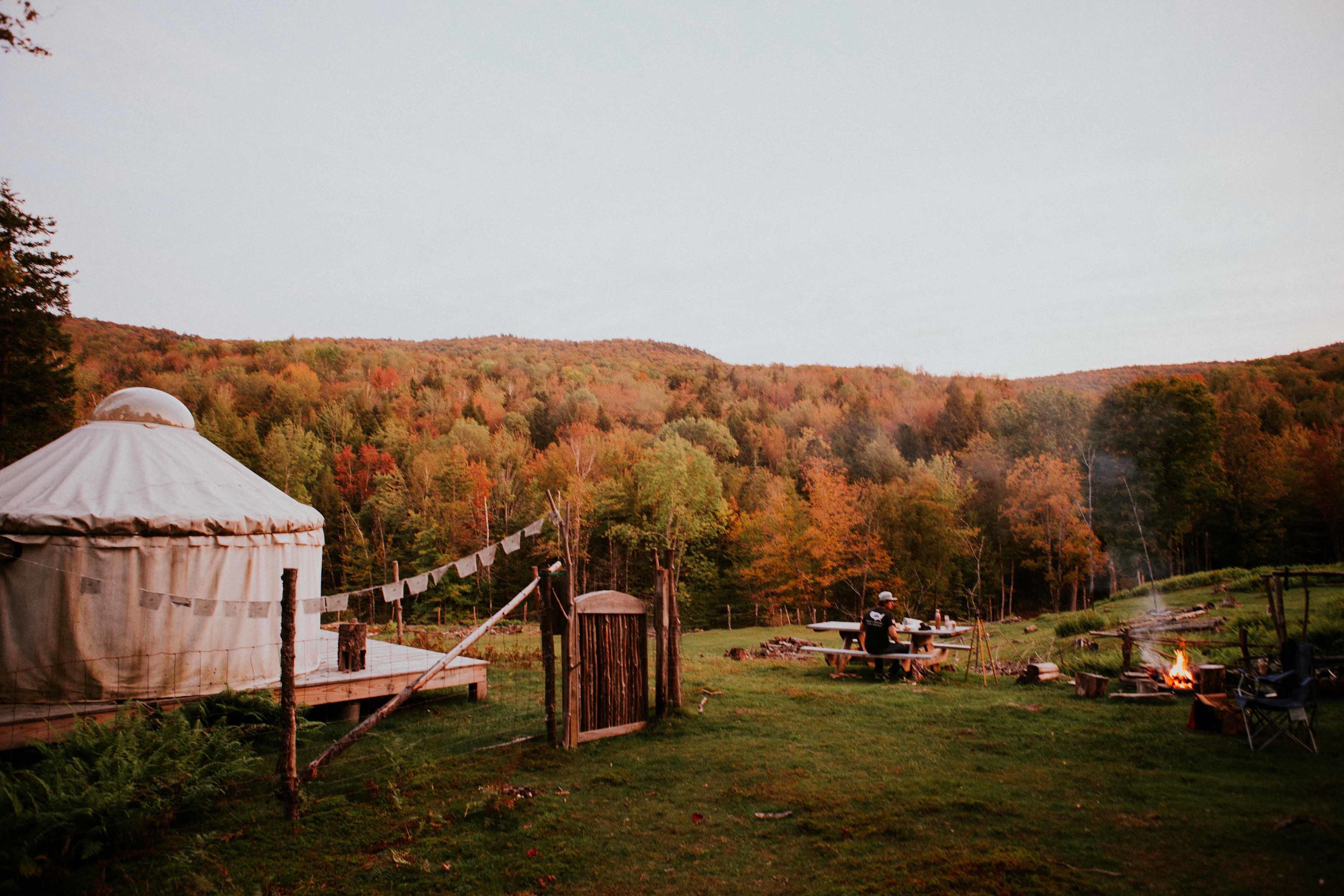Enjoying the Vermont sunset by the fire. 