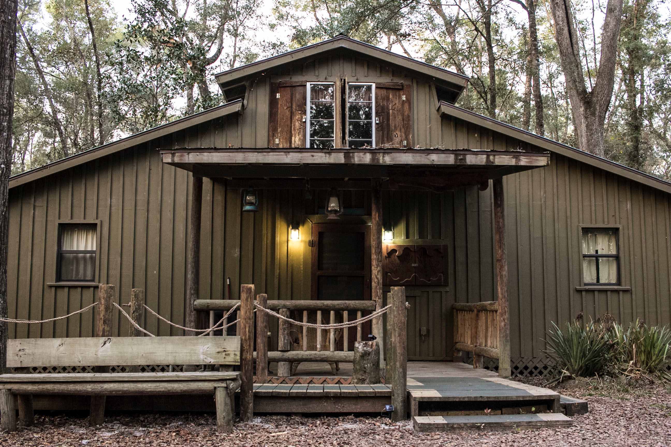 This cabin has a rustic yet nautical vibe.  