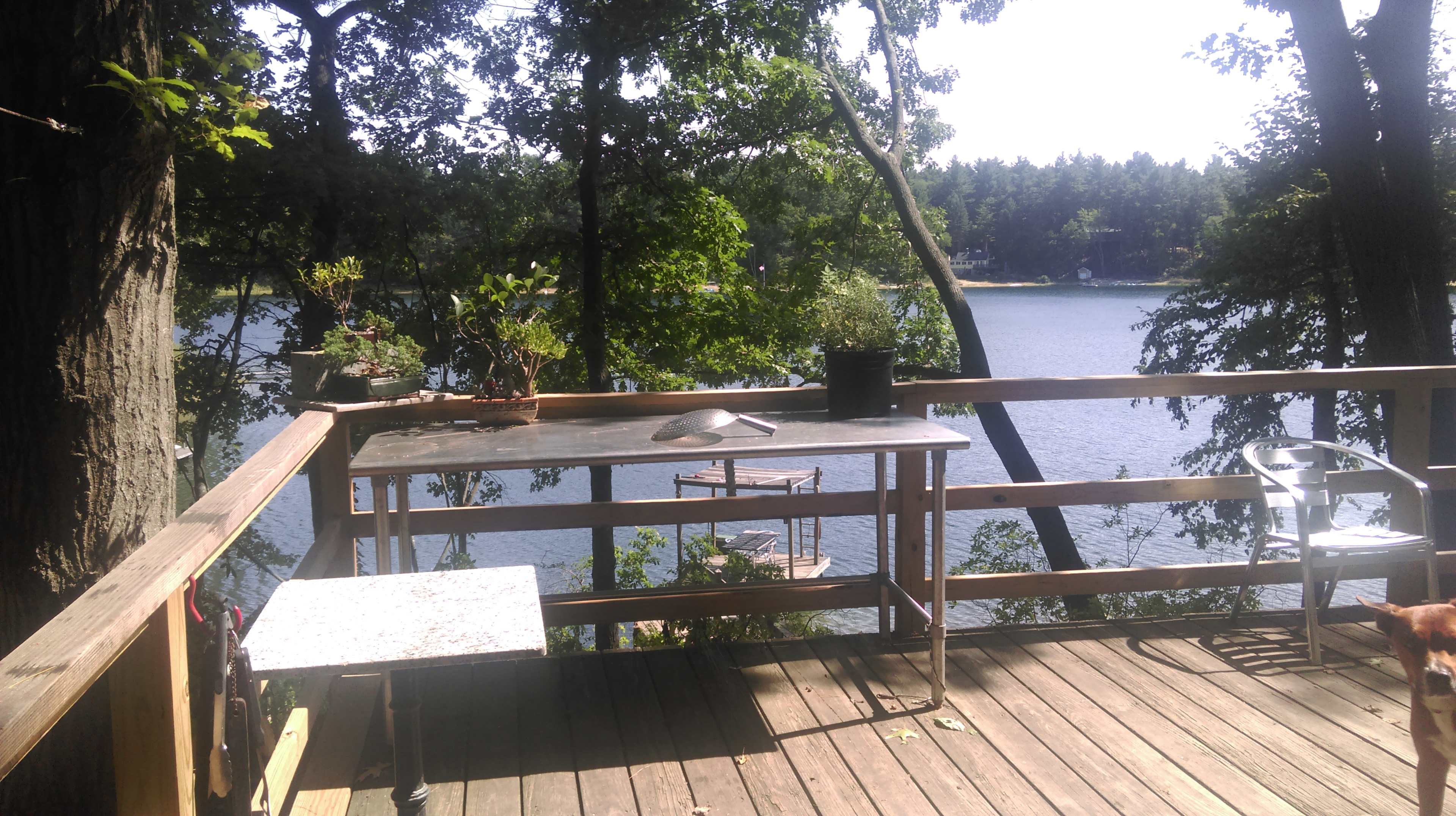 Outdoor kitchen with stainless steel table, propane stove, or charcoal webber grill or Big Green Egg available