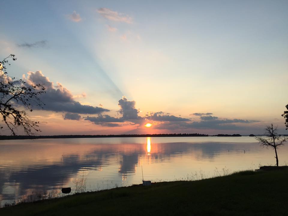 Sunset on Lake Somerville. We had a waterfront camping spot!