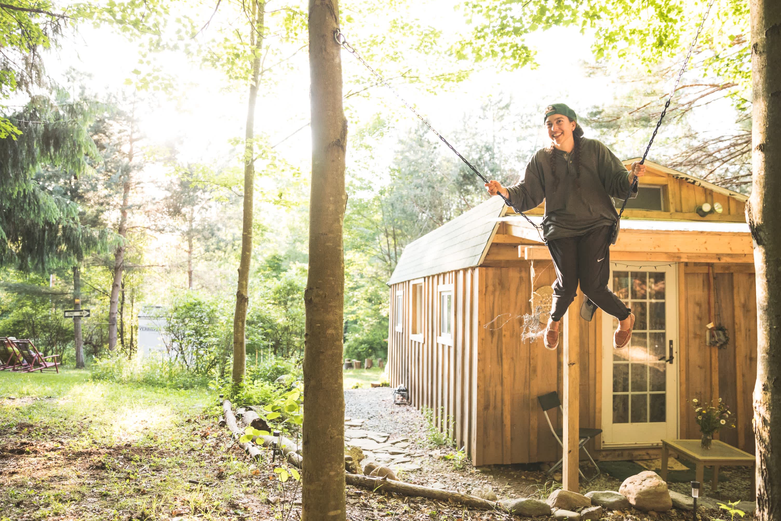 Swinging outside the artist cabin