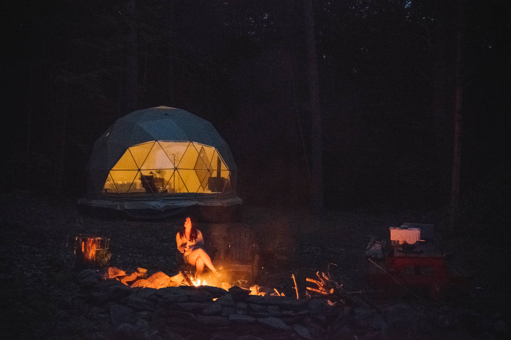 Great nighttime hangout spot at the fire pit under the pines!