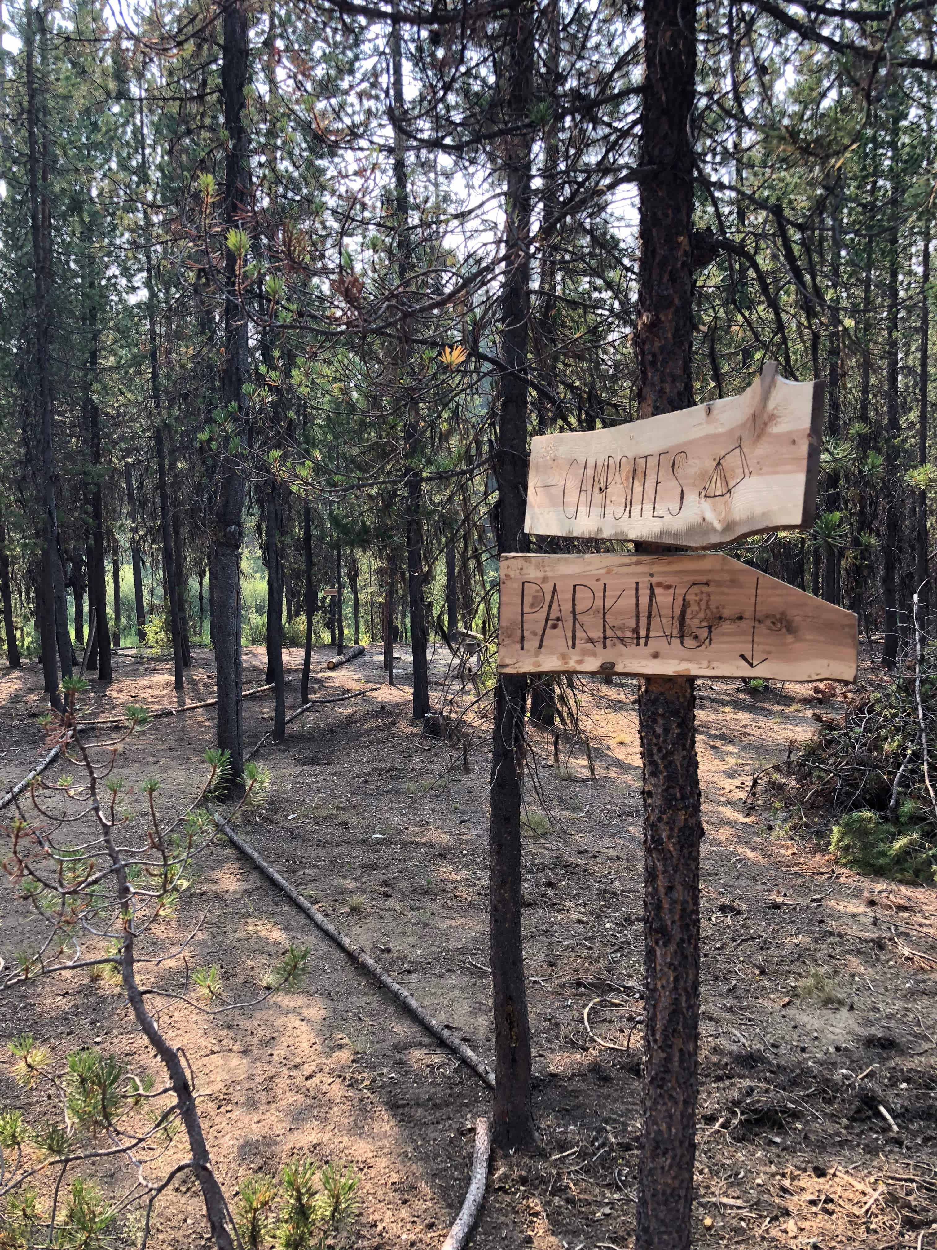Parking with a pathway to the tent sites