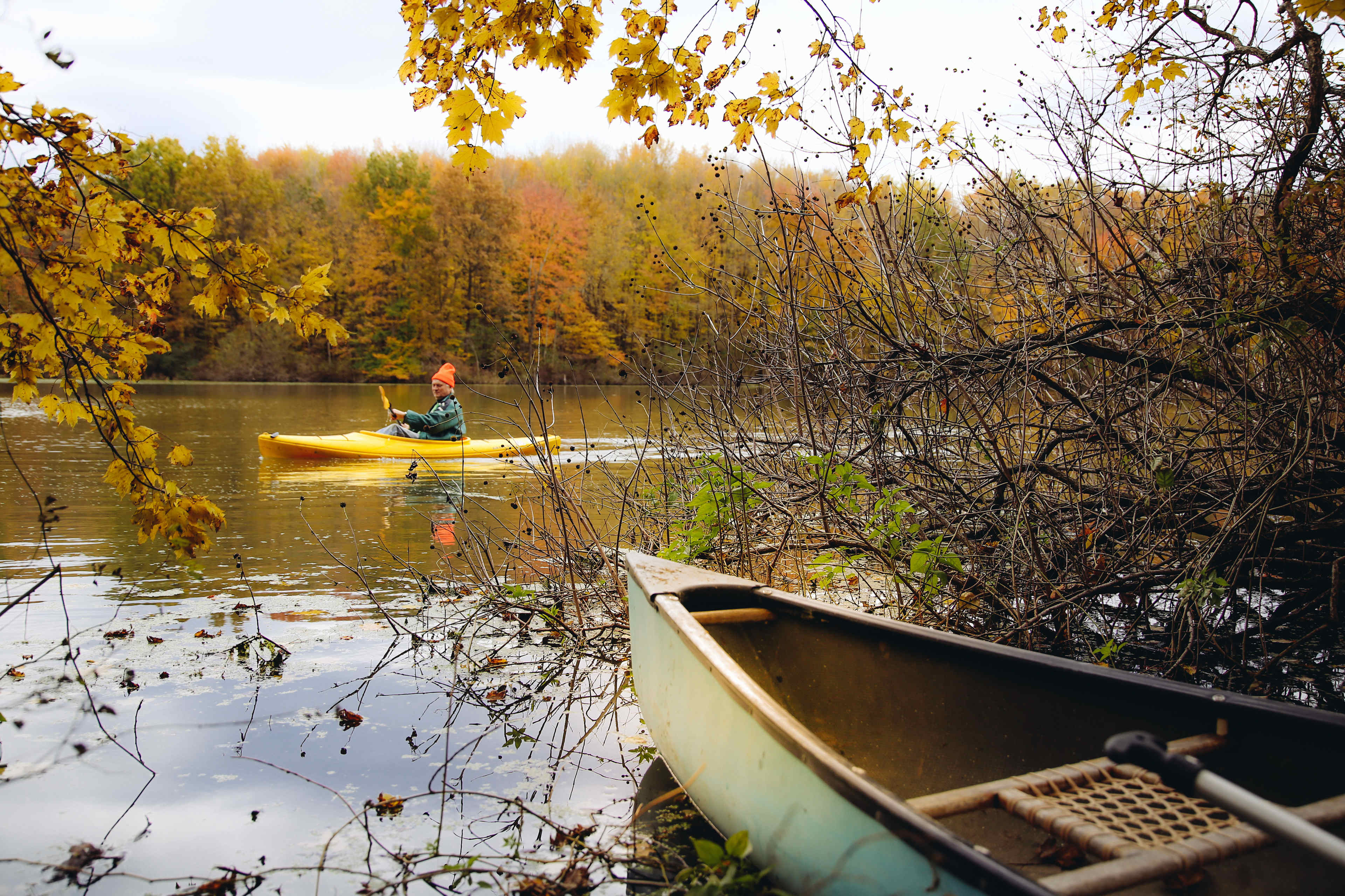 The lake was perfect for kayaking. 