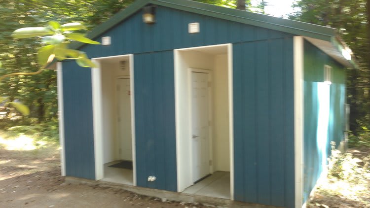 Heated shower house.  Each side has two toilets and two showers. 