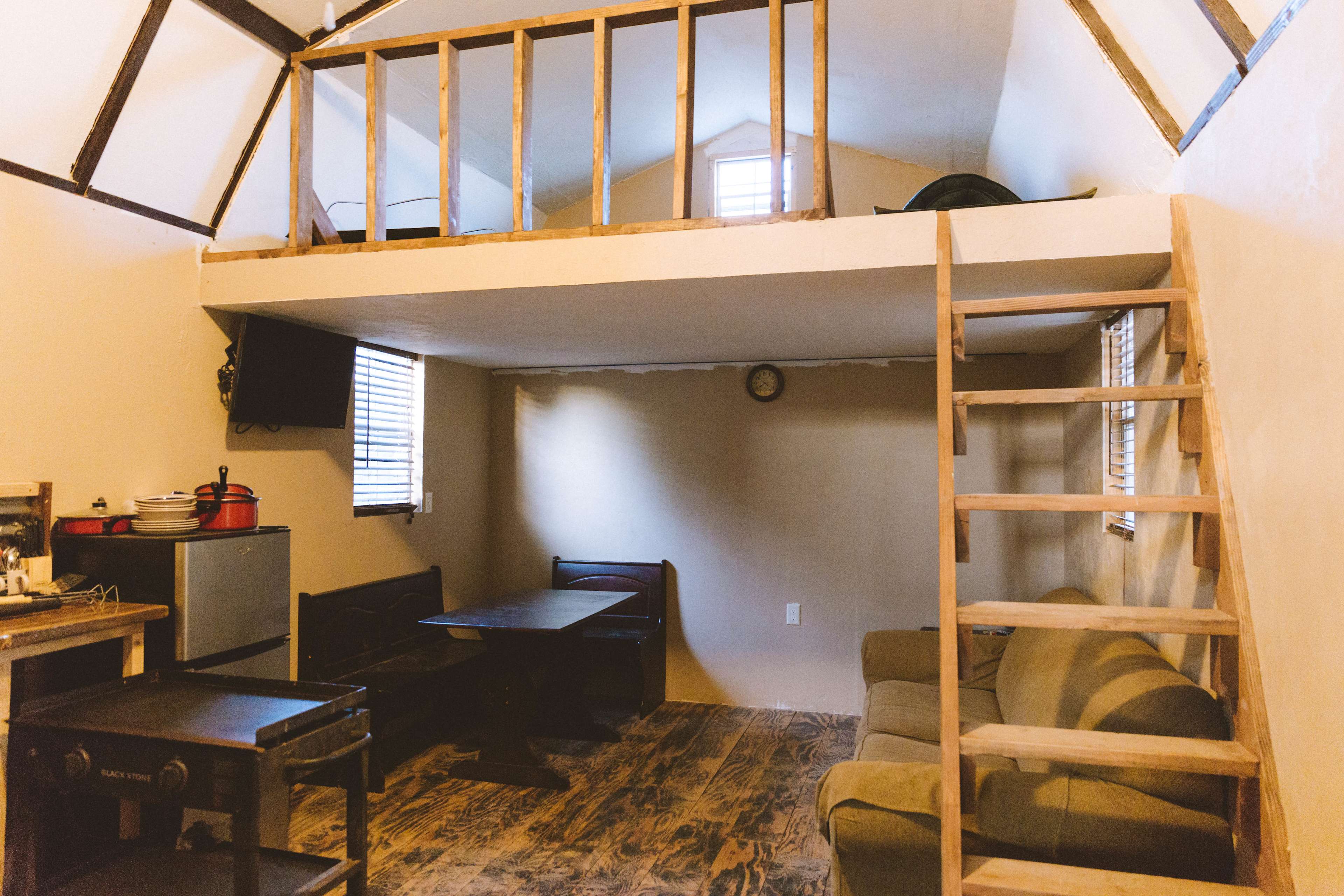 seating area underneath the loft