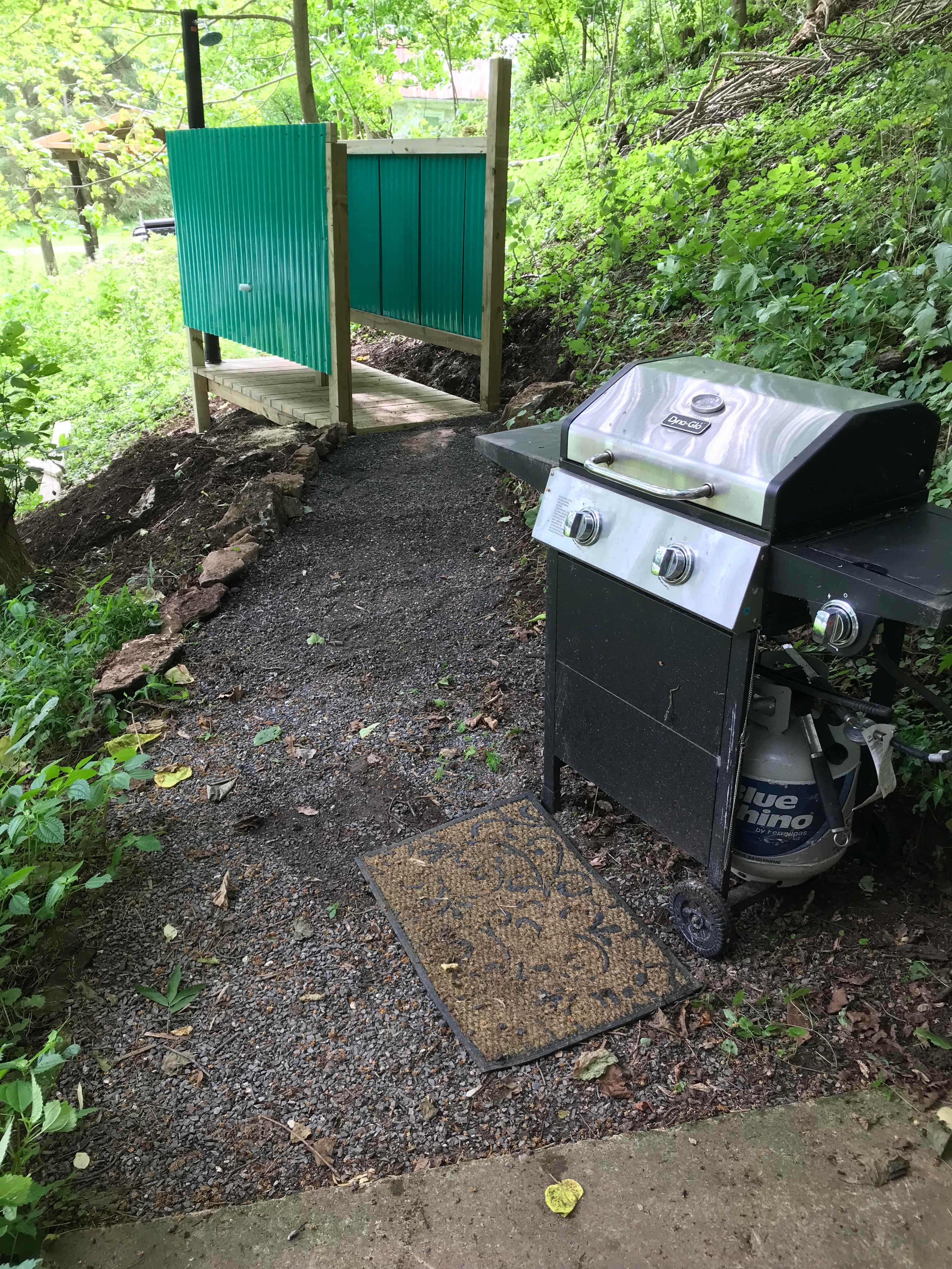 BBQ and path to 3 season outdoor shower